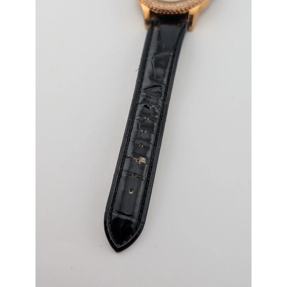 Stauer Sirene Watch Women 38mm Rose Gold Tone Black Leather‎ Band- New Battery